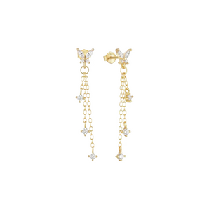 Gold Butterfly Long Chain Studs