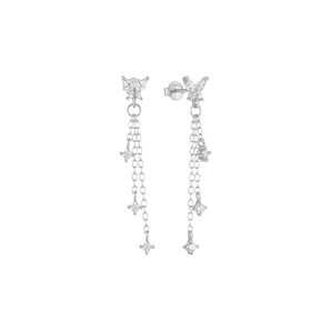 Silver Butterfly Long Chain Studs