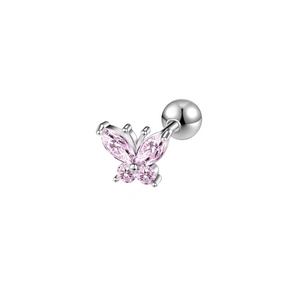 Silver Pink Beautiful Butterfly Stud