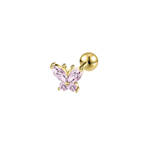 Gold Pink Beautiful Butterfly Stud