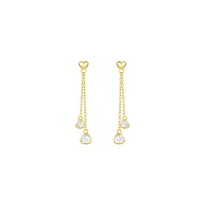 Gold Double Heart Drop Chain Studs