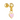 A gold-colored stud earring with a small pink heart charm attached to it.