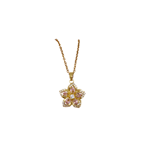 Gold Pink Spinny Flower Necklace