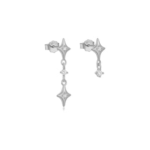 Silver Double Star Hanging Studs