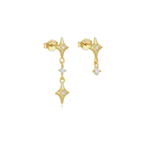 Gold Double Star Hanging Studs