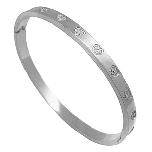 Silver Crystal Heart Bangle