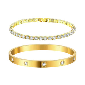 Gold Tennis Bracelet and Bangle Set