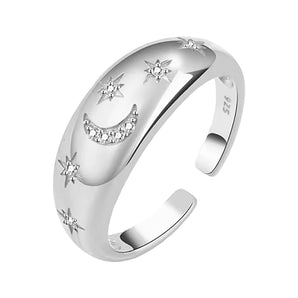 Silver Moon and Star Adjustable Ring