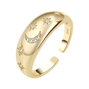 Gold Moon and Star Adjustable Ring