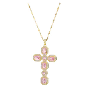 Gold Baby Pink Cross Necklace