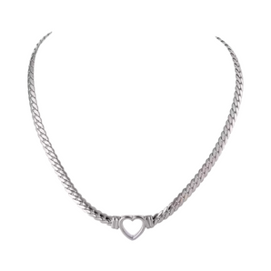 Silver Open Heart Chain Necklace