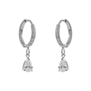 Silver Crystal Teardrop Huggies