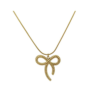 Gold Textured Bow Necklace