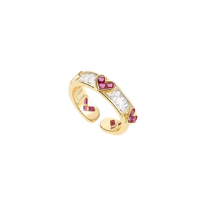 Gold Pink Heart Ring Adjustable Ring