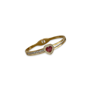 Gold Red Heart Bangle