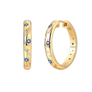 Gold Blue Moon And Star Hoops