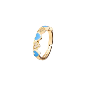 Gold Blue Heart Adjustable Ring