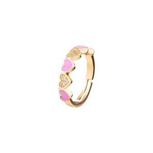 Gold Pink Heart Adjustable Ring