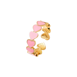 Gold Pink Heart Adjustable Ring