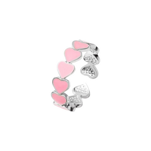 Silver Pink Heart Adjustable Ring