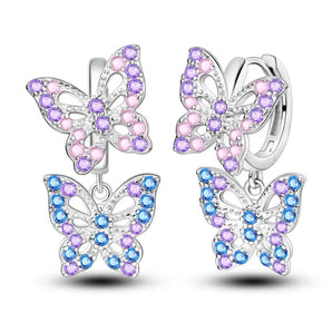 Silver Pink And Turquoise Butterfly Huggies