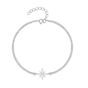 Silver Double Chain Flower Bracelet