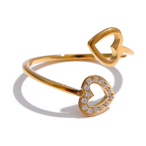 Gold Double Heart Adjustable Ring