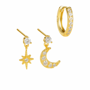 Gold Moon and Star Studs and Hoops