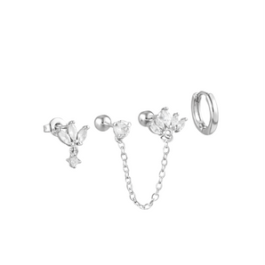 Silver Crystal Chain and Hoop Set