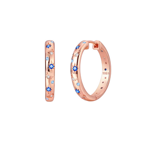 Rose Gold Blue Moon And Star Hoops
