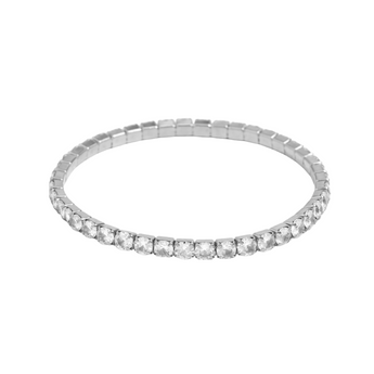 Silver bracelet with clear stones on a white background