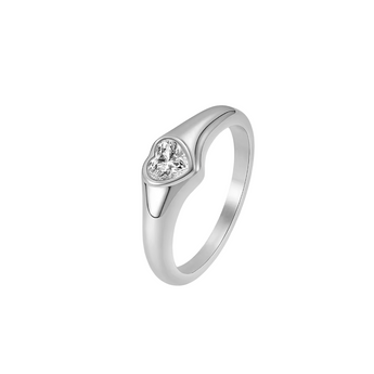 Silver ring with a diamond on a white background