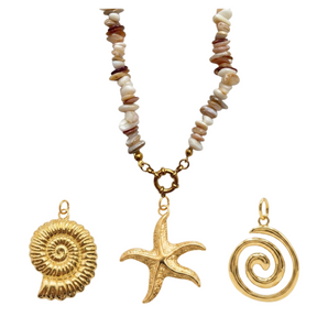 Gold Beige Stone Charm Necklace