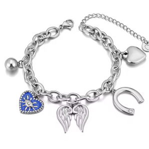 Silver Evil Eye Angel Wings Charm Bracelet - Binky Belle waterproof, tarnish-resistant jewellery jewelry with a durable finish, designed for stylish everyday wear.