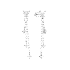 Silver Butterfly Long Chain Studs