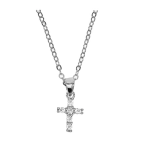 Silver Crystal Tiny Overload Cross Necklace