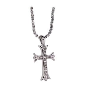 Silver Gothic Crystal Cross Necklace