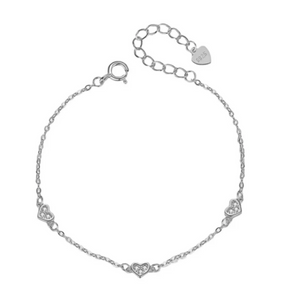 Silver Triple Crystal Heart Bracelet