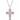 Silver cross pendant with pink gemstones on a white background