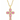 Gold cross pendant with pink gemstones on a white background