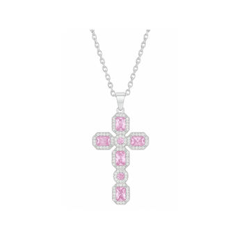 Silver Baby Pink Cross Necklace Necklace waterproof tarnish-free jewellery - Binky Belle