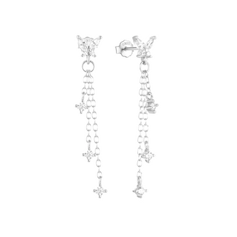 Silver Butterfly Long Chain Studs Earrings waterproof tarnish-free jewellery - Binky Belle