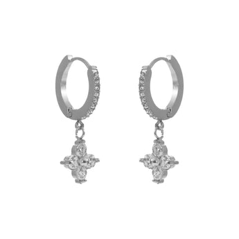 Silver Crystal Clover Huggies Earrings waterproof tarnish-free jewellery - Binky Belle