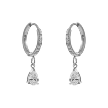 Silver Crystal Teardrop Huggies Earrings waterproof tarnish-free jewellery - Binky Belle