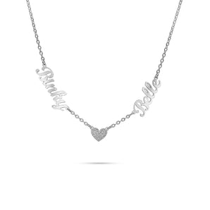 Silver Custom 2 Name Heart Necklace personalised waterproof tarnish-free jewellery - Binky Belle