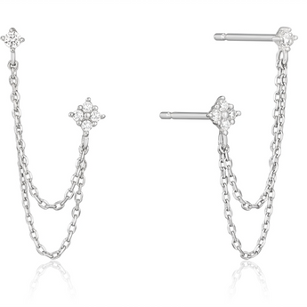 Silver chain earrings on a white background
