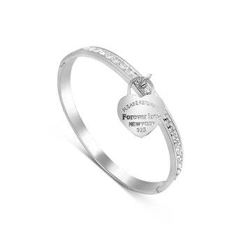 Silver Forever Love Crystal Bangle Bracelet waterproof tarnish-free jewellery - Binky Belle