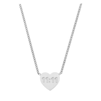 Silver Heart Shaped 11:11 Necklace Necklace waterproof tarnish-free jewellery - Binky Belle