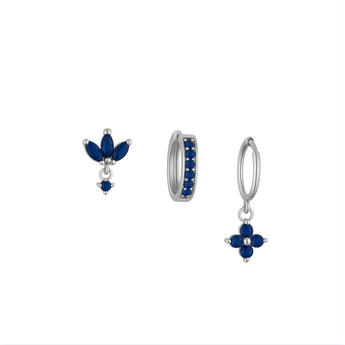 Silver Navy Clover Trio Huggie Set waterproof tarnish-free jewellery - Binky Belle