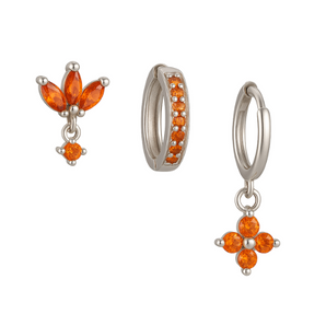 Silver Orange Clover Trio Huggie Set waterproof tarnish-free jewellery - Binky Belle